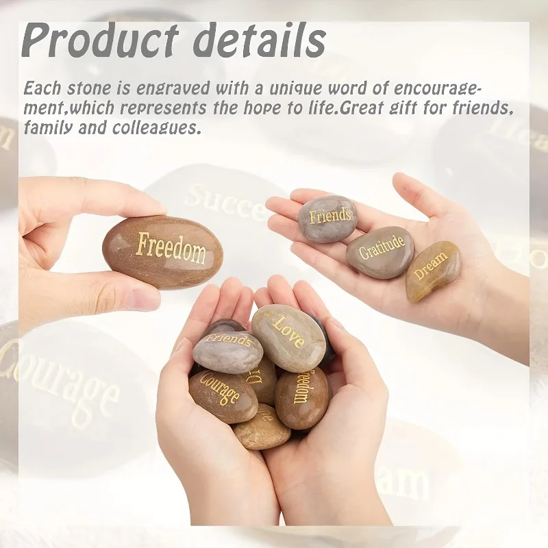 10pcs Inspirational Stones Positive Affirmation Like Freedom Health Love Family Success Friend Courage Gratitude Hope Home Decor