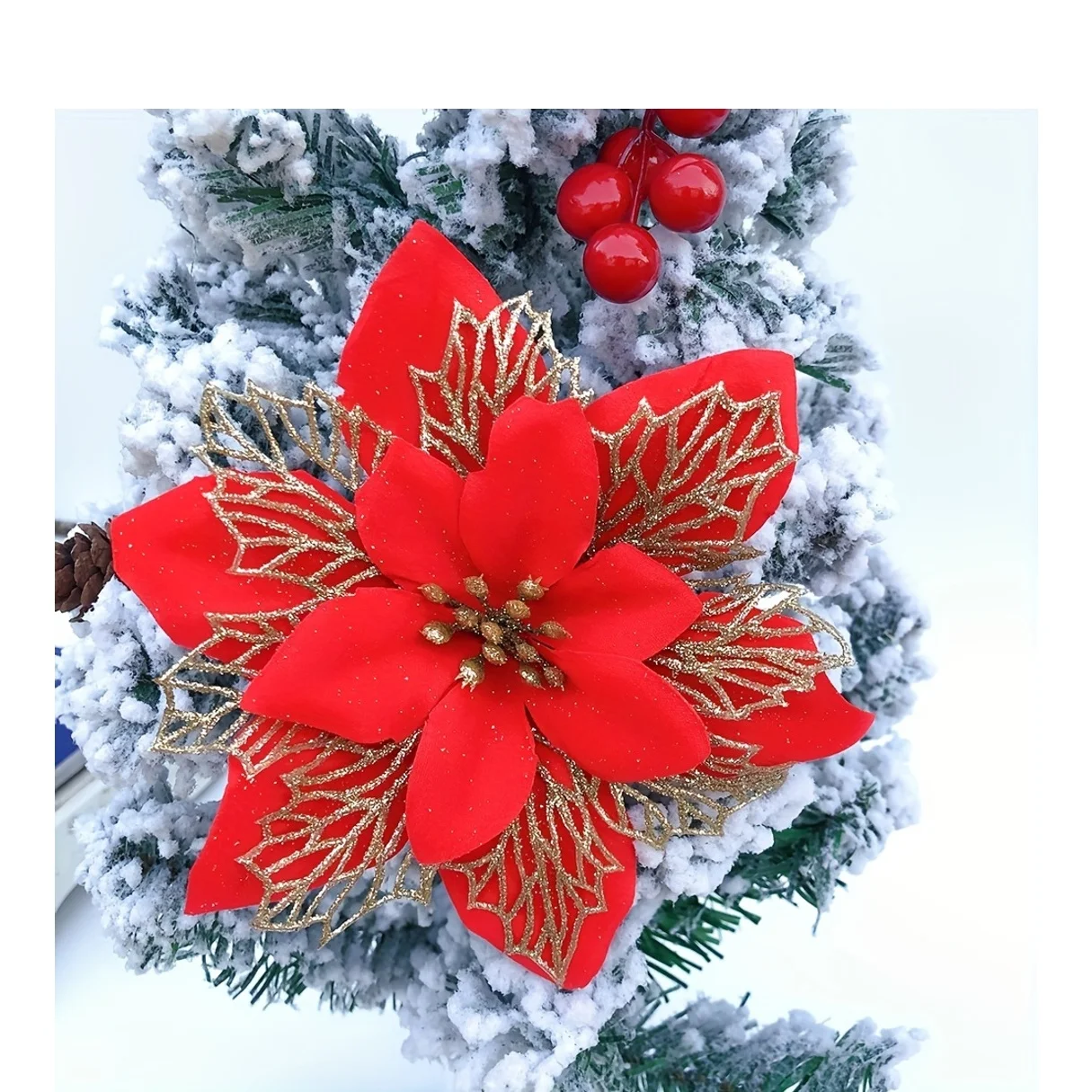 24 عبوة من زهور البونسيتة المصنوعة من قماش البونسيتة لعيد الميلاد من الزهور الاصطناعية للشجرة والأكاليل وحفلات العطلات وديكور الزفاف #6