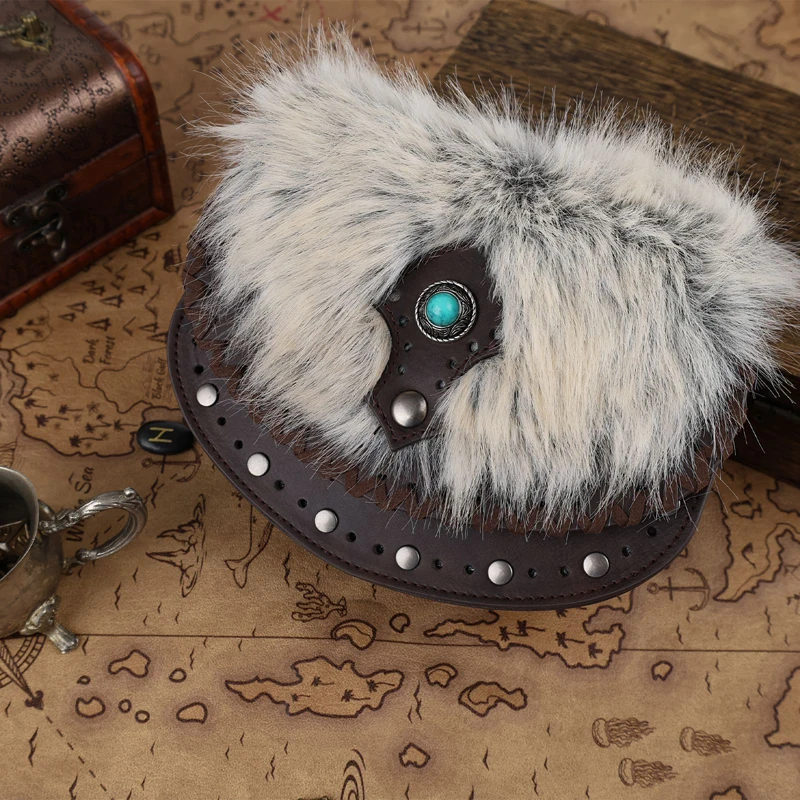 

Viking-style Medieval Pouch Imitation Fur PU Leather Waist Bag, Women's Coin Purse, Cosplay Retro Waist Bag, Can Be Hung On Belt