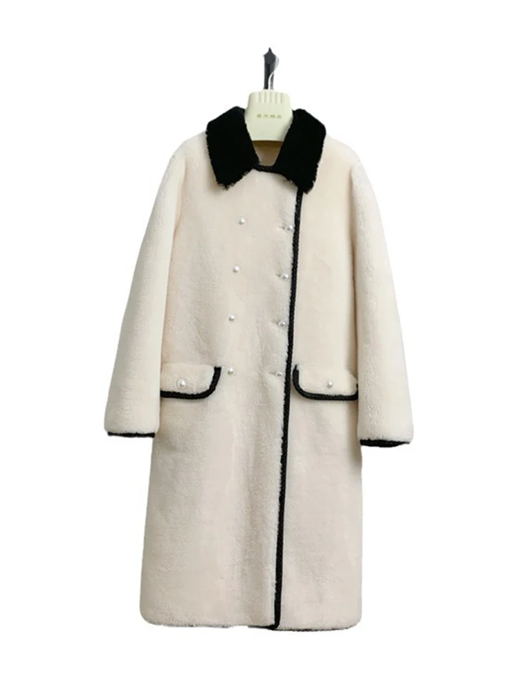 BZVW temperamento agnello cappotto di lana donna 2024 inverno nuovo risvolto doppio petto contrasto colore cappotti di media lunghezza femminile 25 z1103