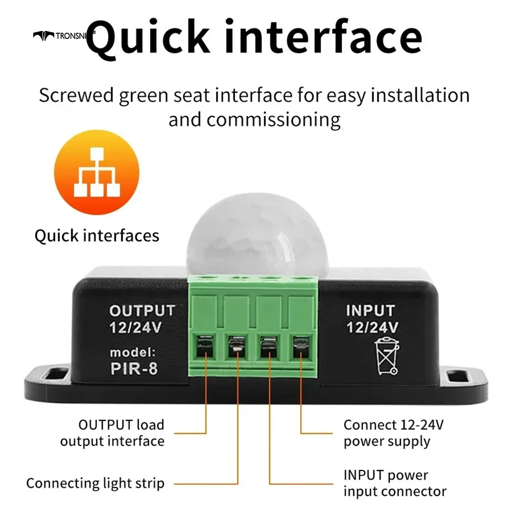 LED Human Body Sensing Switch 6A 12/24V Black PIR 5050 Light Strip Module Automatic Adjust IR Infrared Detector Light On/Off