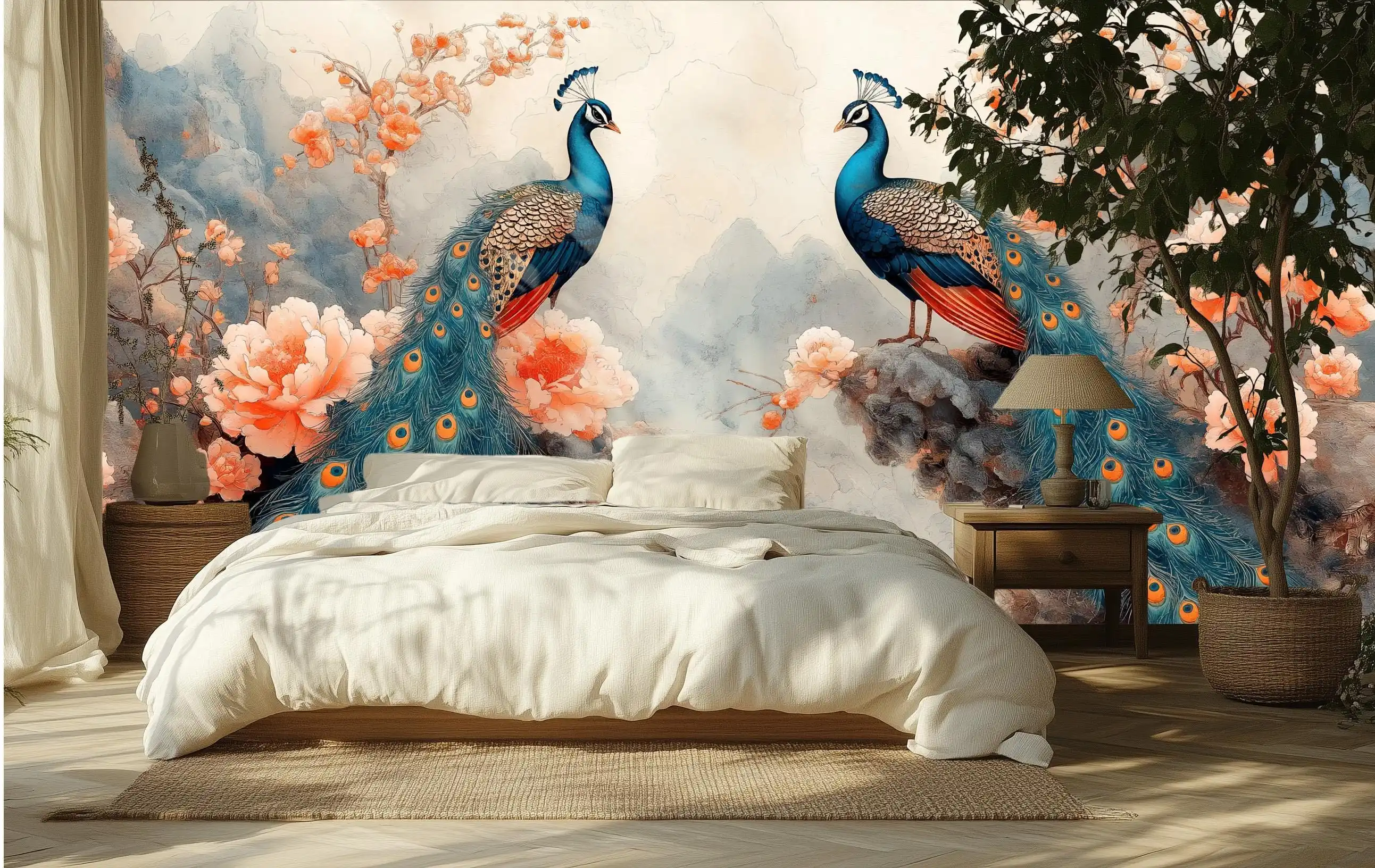 Peacock Chinoiserie Bird Floral Wallpaper Peel and Stick Mural Vintage Tree Flower Removable Wall Decor Bedroom Living 3d murals