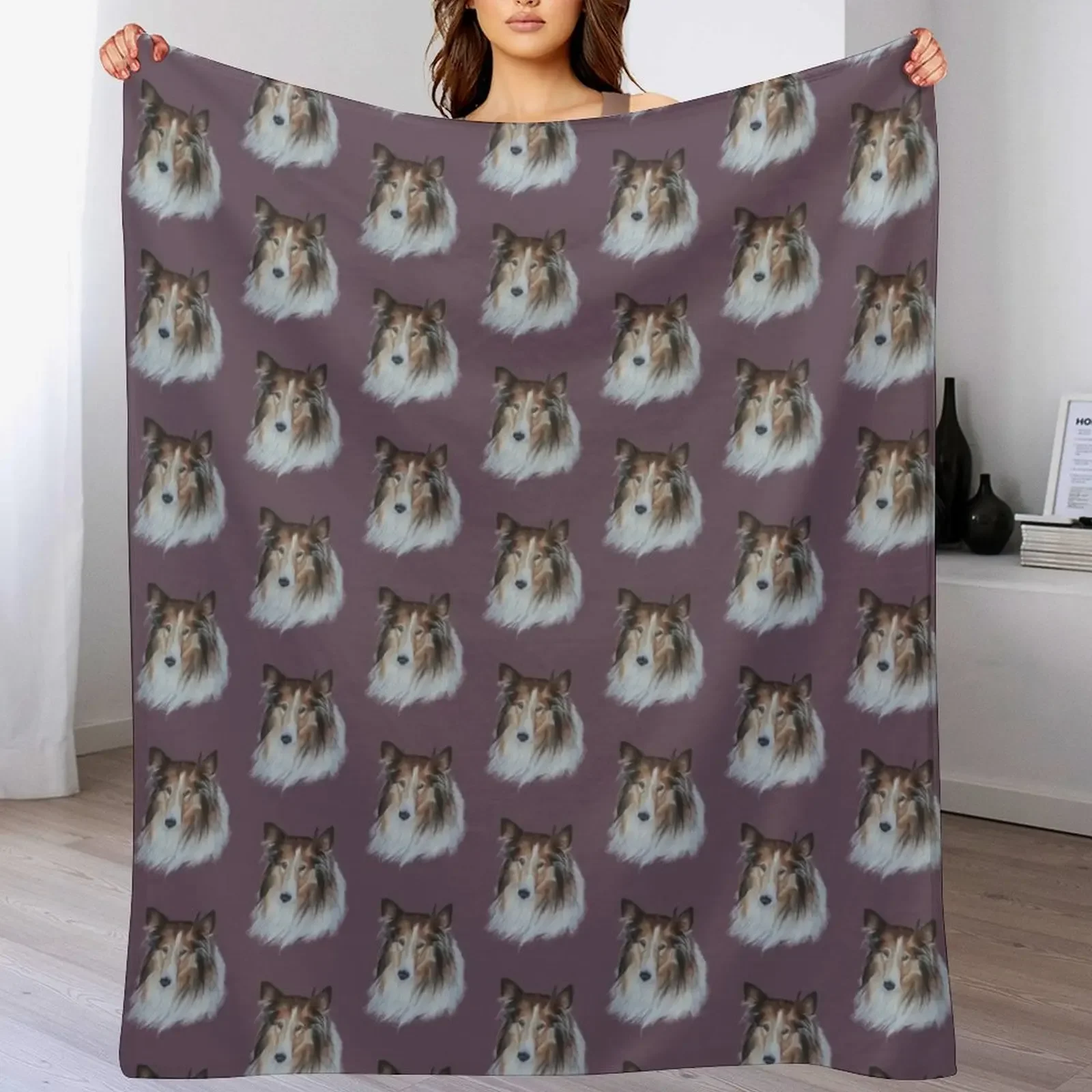 Bonnie the Rough Collie Throw Blanket valentine gift ideas Plaid on the sofa Blankets