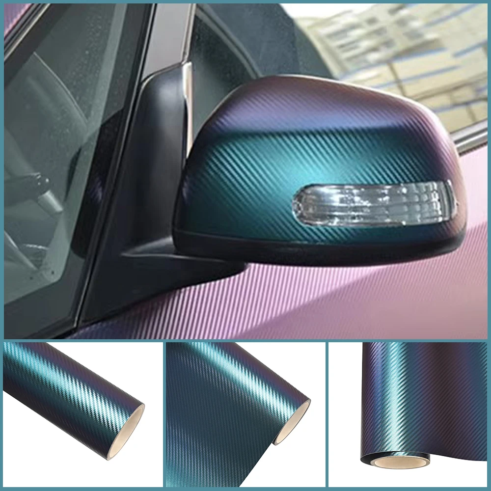 

Chameleon Purple to Green Carbon Fiber Car Film Color Change Car Vinyl Decal Self Adhesive Auto Body Decoration Protective Film