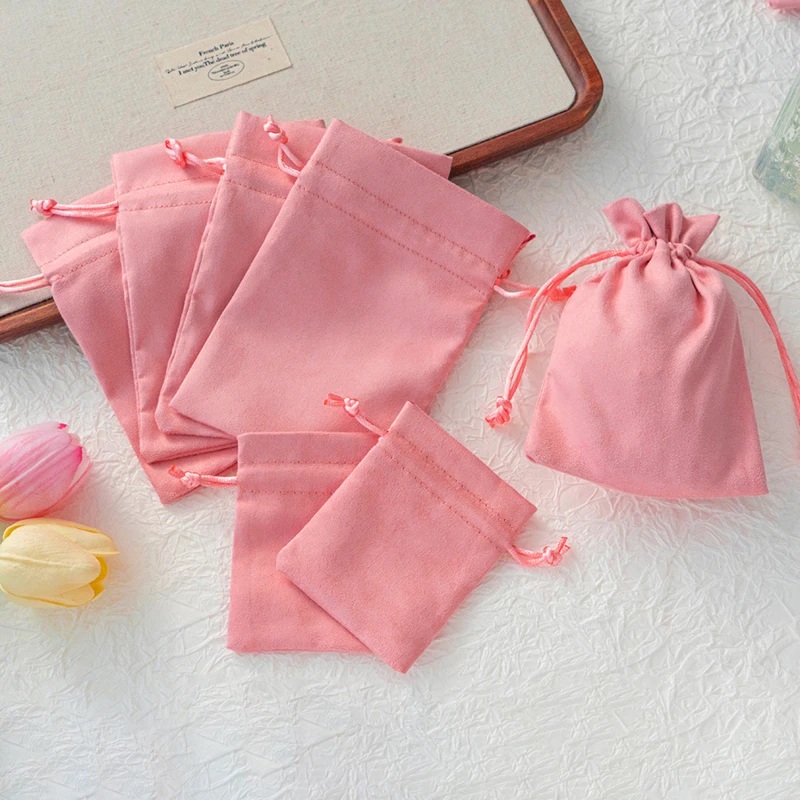 10Pcs Pink Velvet Drawstring Bags Jewelry Pouchches For Gift Wedding Favors Necklace Jewelry Storage Small Business Packaging