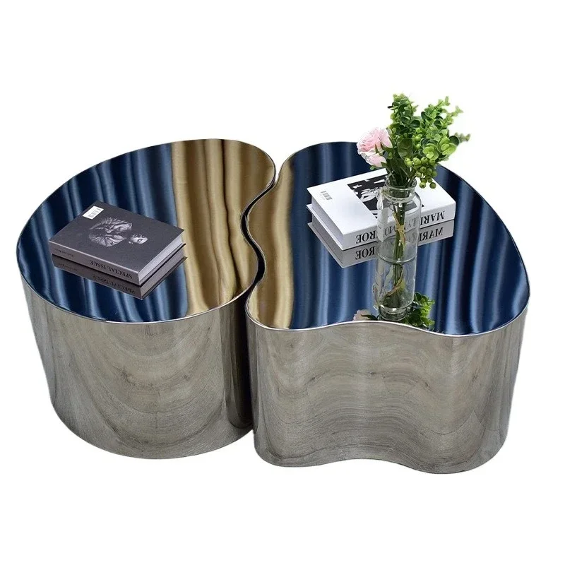 Italian light luxury modern simple stainless steel coffee table modern designer stainless steel living room combination