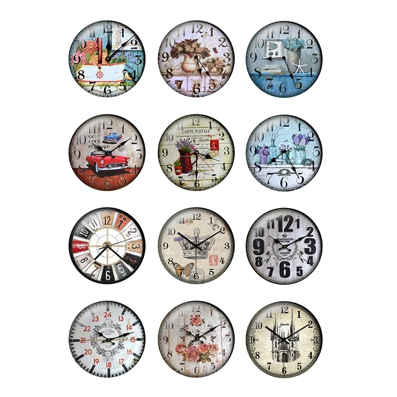 12pcs/lot Round Retro Clock Pocket Watch Pattern Glass Cabochon 12mm 25mm DIY Earring Jewelry Making Findings & Components T128