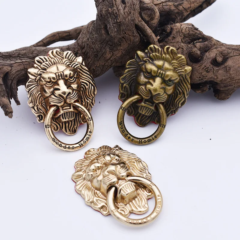 Full Metal Plating Retro Style Lion Mobile Phone Holder Stand  Lion Head Phone Universal Ring Buckle Bracket Finger Ring Holder