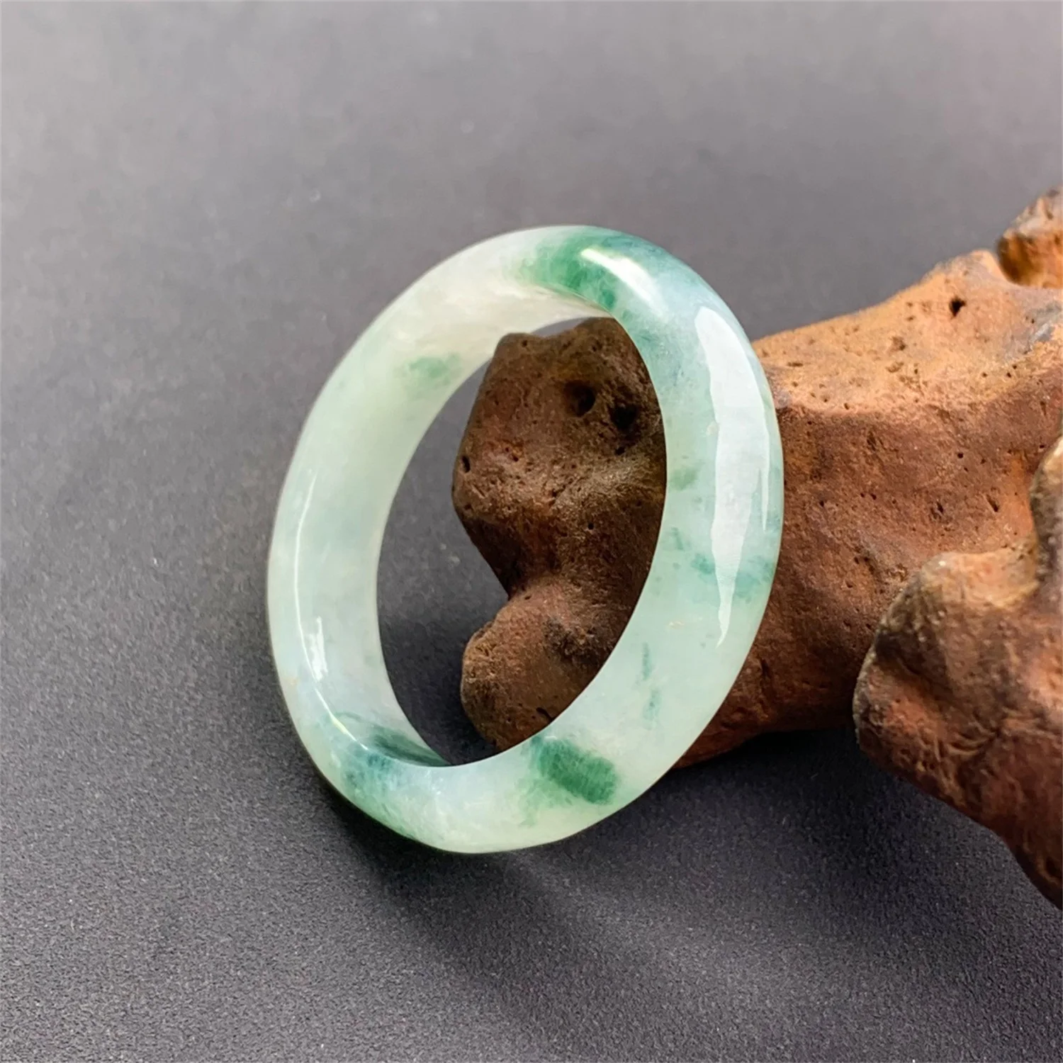 Genuine Myanmar Jadeite Grade A Ring Green Floating Flowers White Base Green Jadeite Band Natural Untreated Gemstone Jewelry