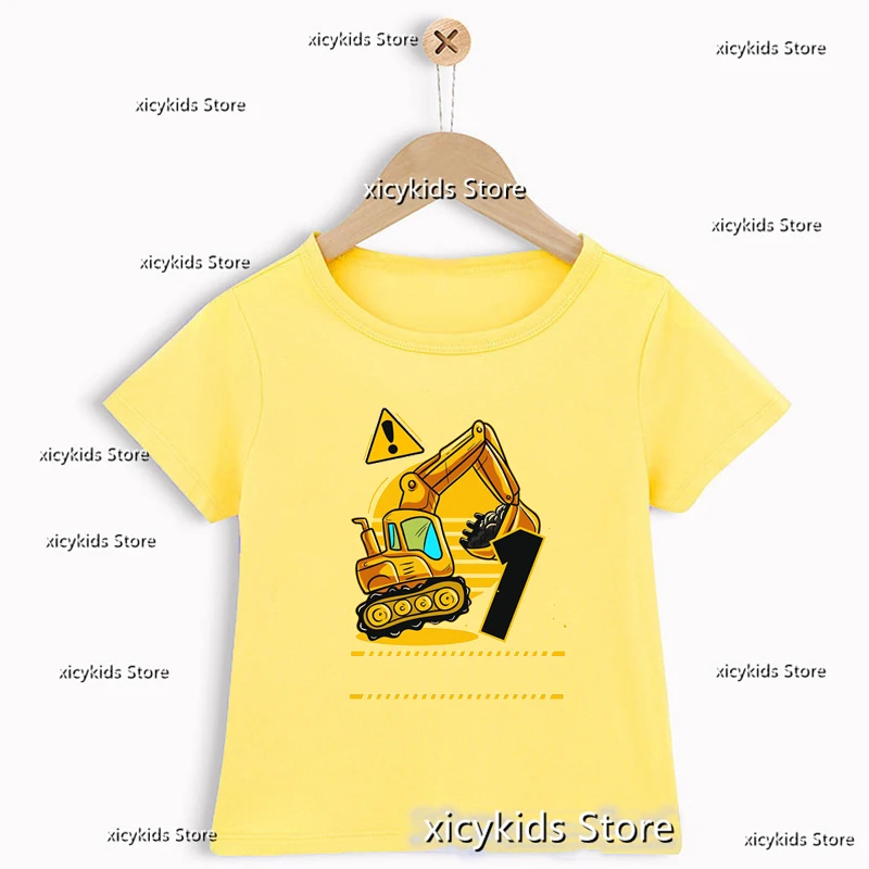 New Boys T-Shirts Funny Excavator Birthday Number Print 2-7 Years Old Birthday Gift For Children Tshirts Cute Boys Clothes