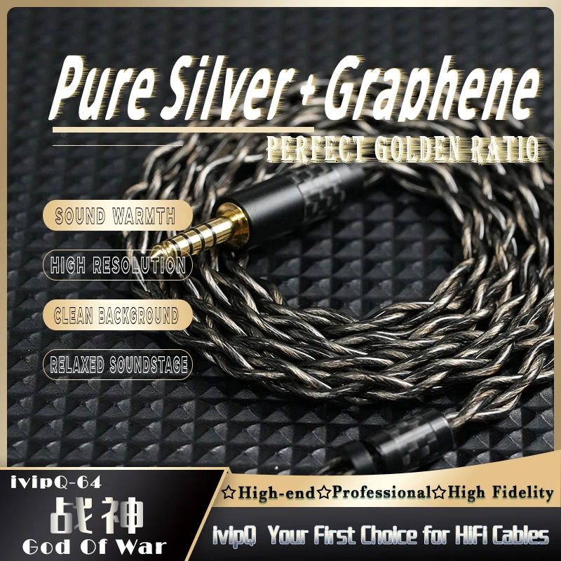 ivipQ-64 God of War HiFi Earphone Upgrade Cable 7N  Silver Oil Impregnated Graphene 3.5mm/4.4mm 2Pin 0.78/MMCX IEM Cable