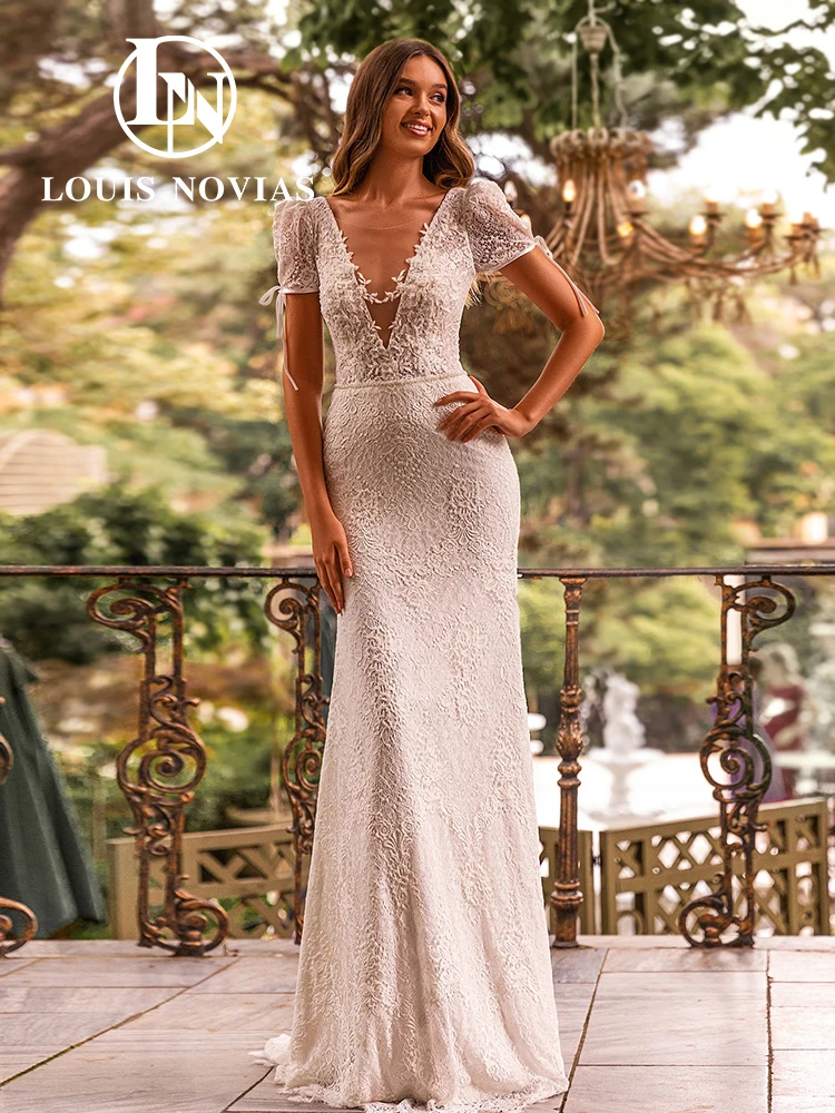 

LOUIS NOVIAS 2 IN 1 Wedding Dresses Deep V-Neck Beading Embroidery Detachable Train Mermaid Wedding Gown Vestidos De Novia
