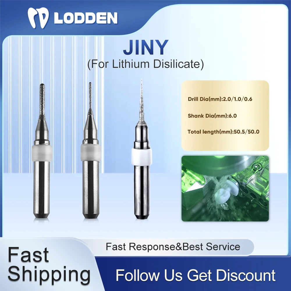 

Dental Milling Bur JINY Carborundum Coating for Lithium Disilicate Grinding CAD CAM Milling Machine Drills Shank D6 Total 50.5mm