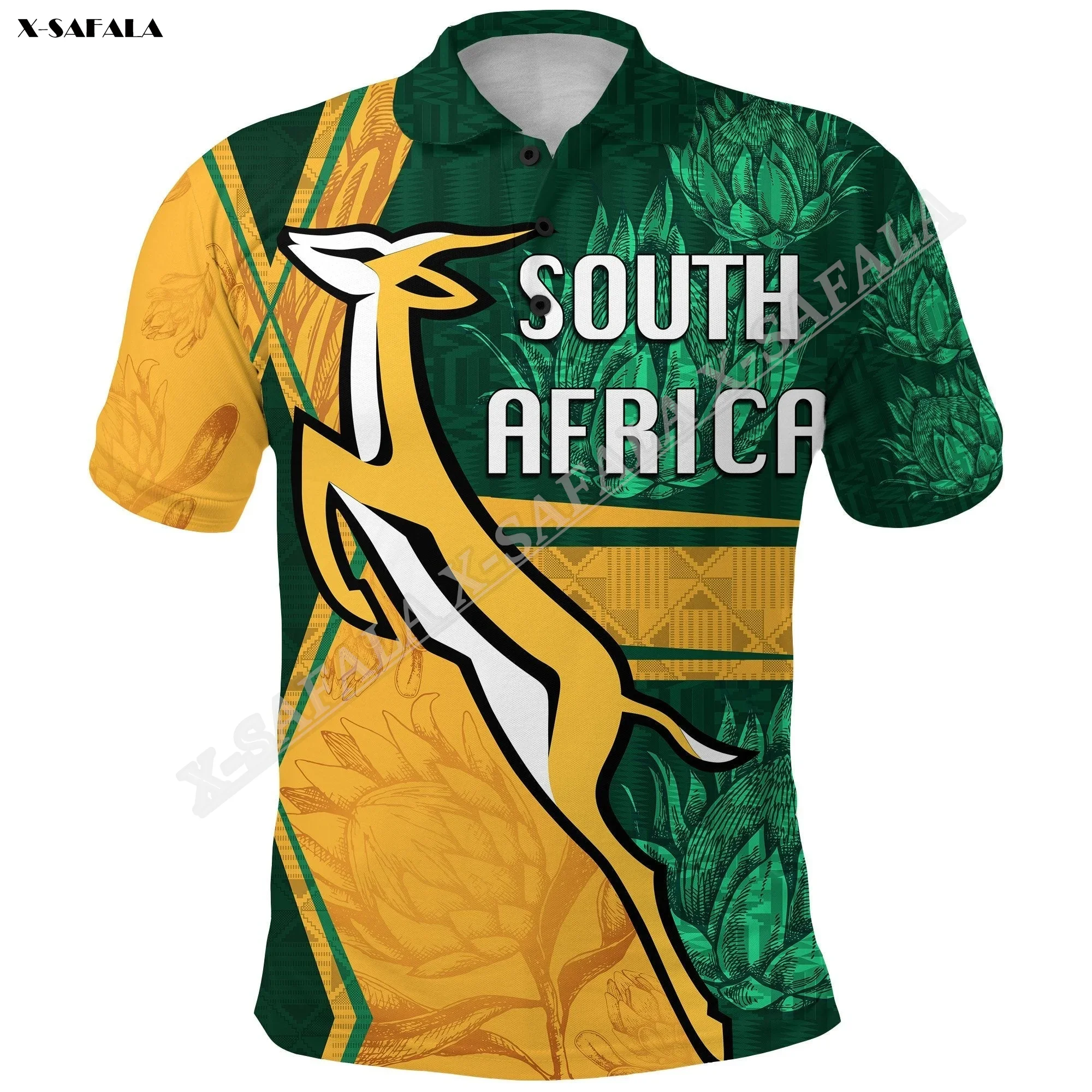 South Africa  Springboks Rugby Be Fancy  3D Printed For Men Adult Polo Shirt Collar Short Sleeve Top Tee Breathable Anti Shrink