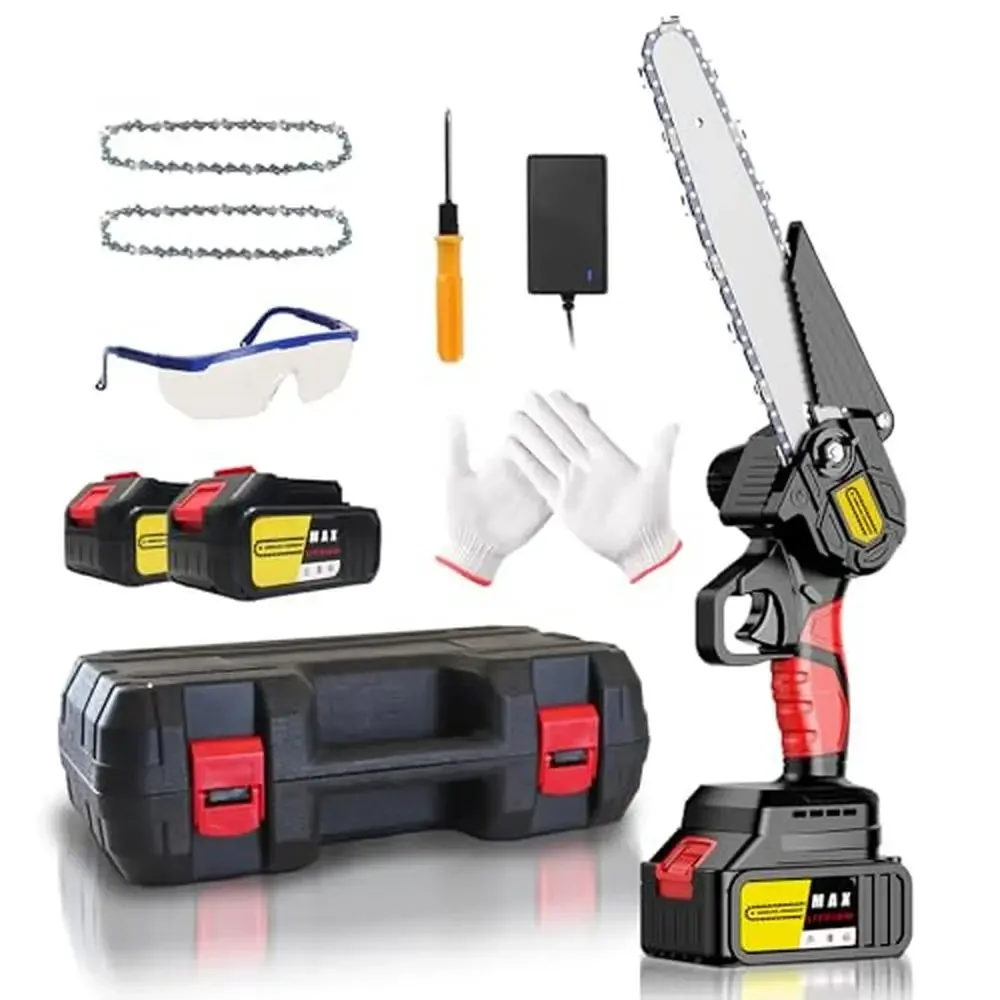 

Electric Cordless Mini Chainsaw Kit 6 Inch Handheld Chain Saw with 2 Batteries & 2 Chains