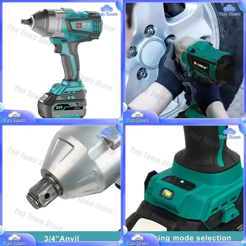 for 1000N m 21V Max Cordless Torque Wrench for Industrial Impact Wrench Electric Brushless Power Hand Driver Battery Tool Set
