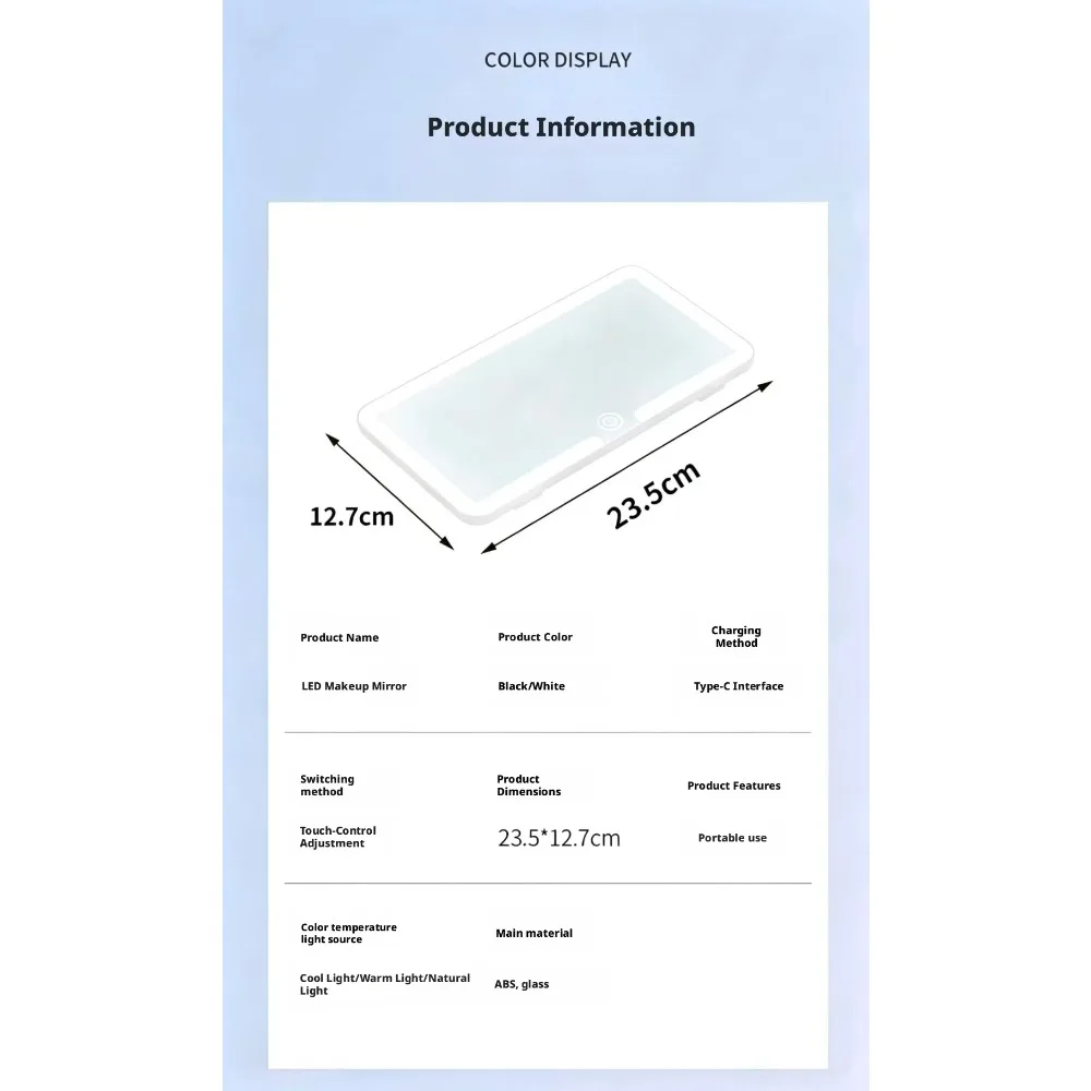 Portable Rechargeable LED Car Sun Visor Makeup Mirror 3 Light Settings Vanity Cosmetic Mirror Universal Car Interior Decoration