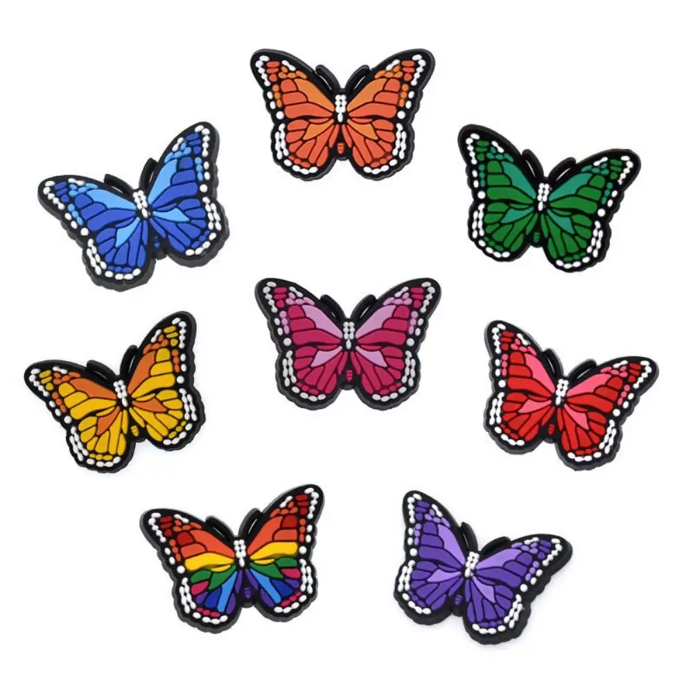 2/8 Stück Cartoon bunte Schmetterling-Schuh-Charms, Großhandel, PVC-Dekor-Schnalle, abnehmbar, DIY, wasserdicht, Weihnachtsgeschenk für Kinder
