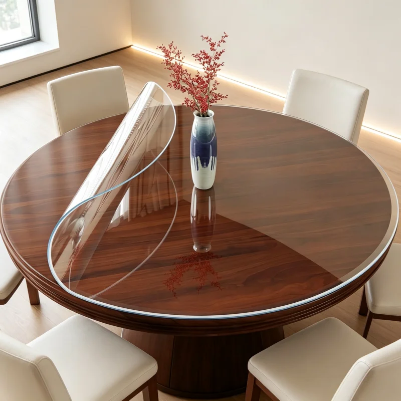 140/150cm Round Table Cover Durable PVC Tablecloth Mat Anti-scratch Desk Protector Waterproof Clear Soft Glass Dining Pad