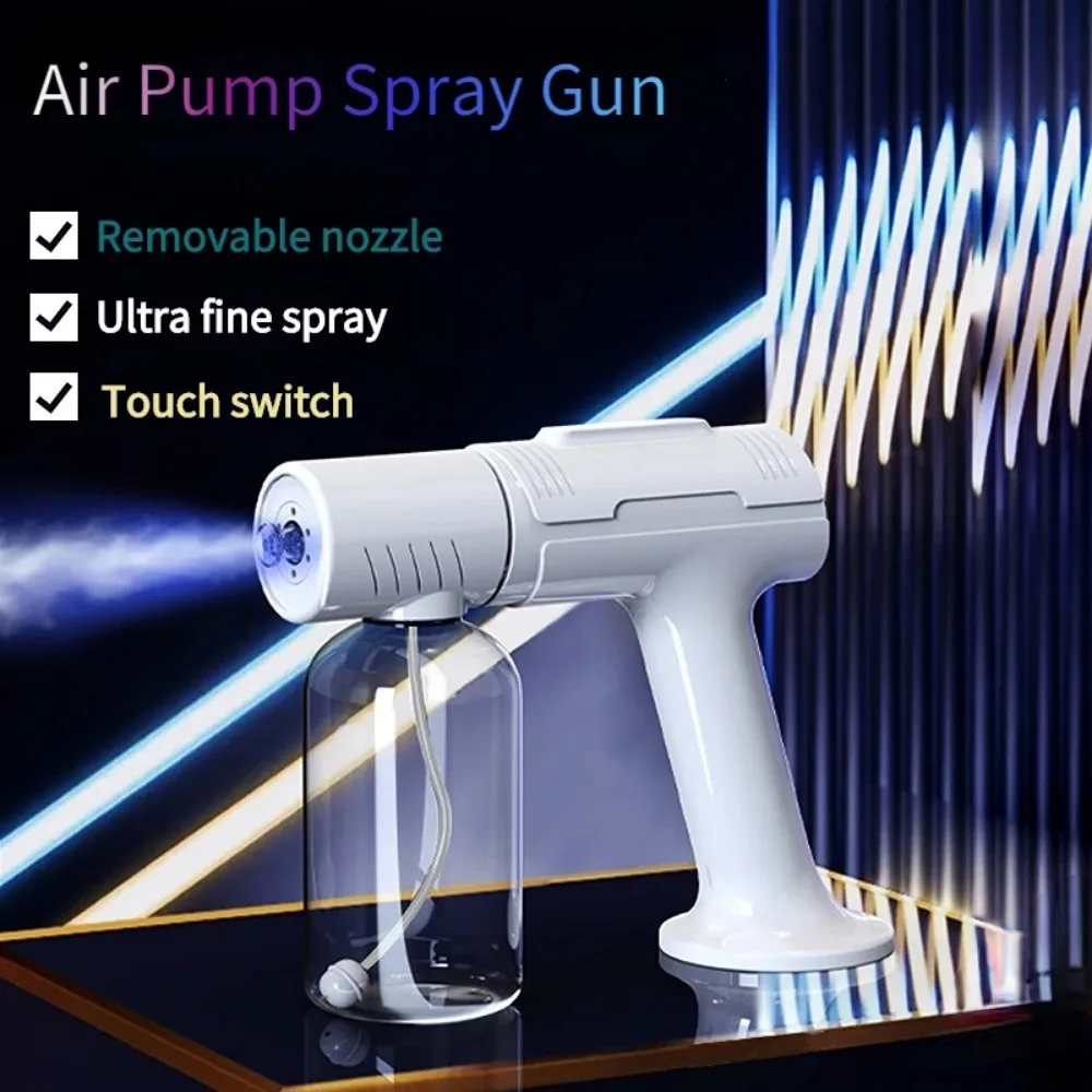 Pistola de desinfecção sem fio Nano atomização, luz azul recarregável, spray de vapor, umidificador portátil, pulverizador desinfetante