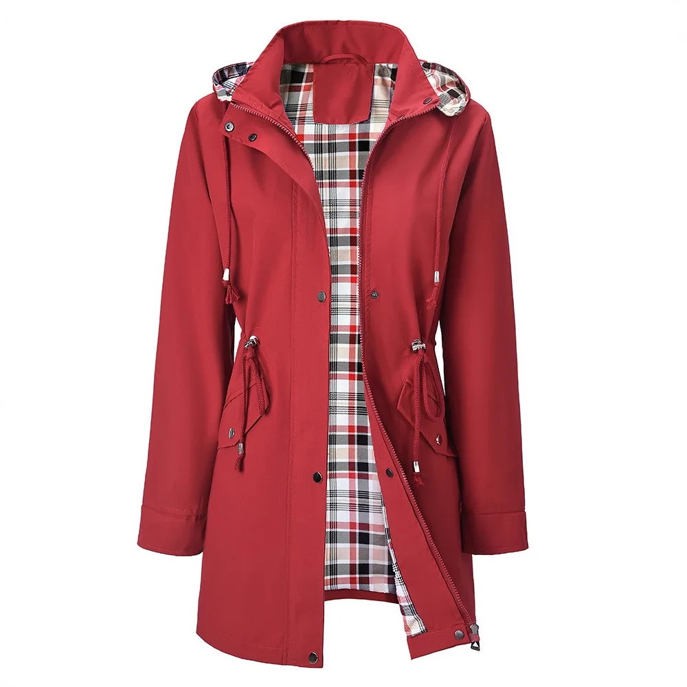 WOBDAEL 3-in-1 Plaid Waterproof Jacket for Women– Rain, Wind & Cold, All Covered Dropship Womens Autumn Trench Jacket Coat