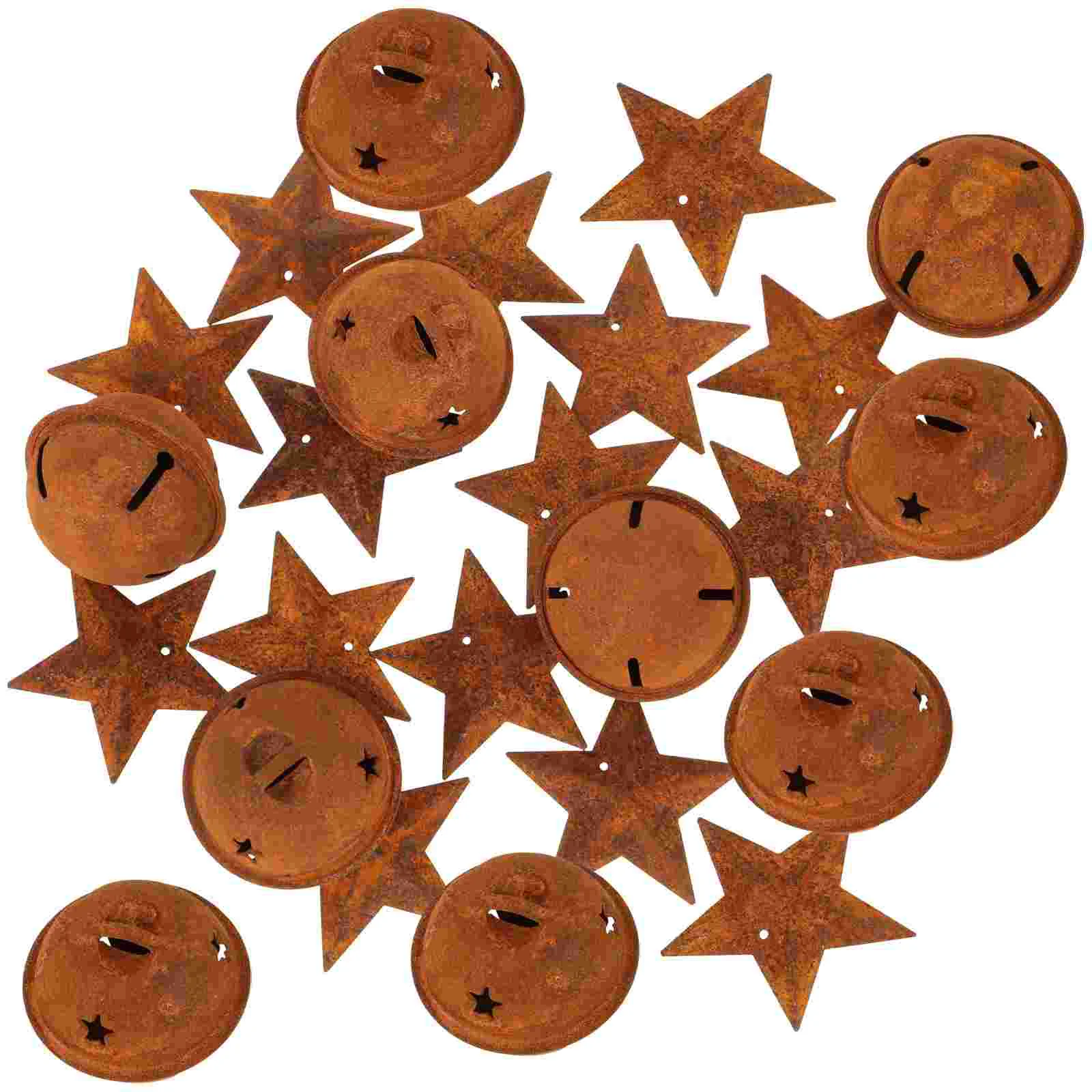 50 Pcs Vintage Decor Rusty Star Bell Xmas Tree Christmas Ornament Crafts Holiday Hanging Bells Accessories