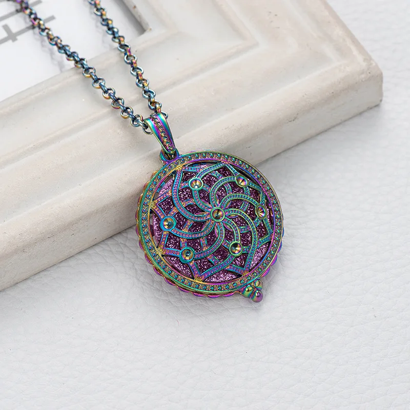 Fashion Colorful Aromatherapy Vintage Necklace Kaleidoscope Essential Oil Diffuser Perfume Necklace Women Locket Pendant Jewelry