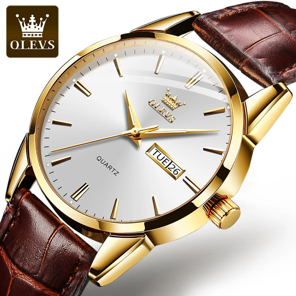 OLEVS Quartz Waterproof Men Watches High quality Exquisite Genuine Leather Strap Business Wristwatches Popular Casual Man Watch