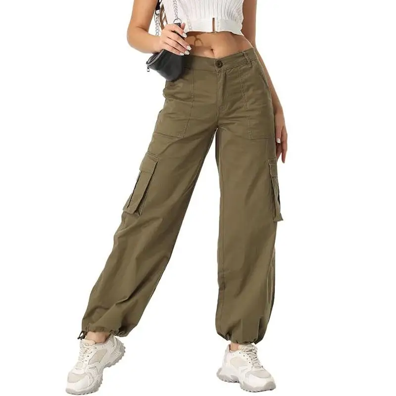 

Womens High Waisted Hiking Pants Multiple Poet Work Pants Straight Leg Casual Cargo Pants With Adjustable Trouser cuffs Blank A