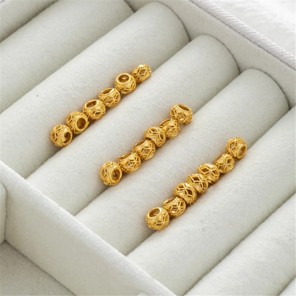 Matte Gold Color Hollow Lace Round Beads, Loose Beads, DIY Bracelet, Necklace, Bead Separation, Wheel, Jewelry, 5mm, 18K