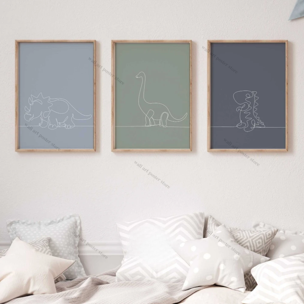 Dinosaurier-Line-Art-Drucke, Dinosaurier-Druck, Jurassic Triceratops, Poster, Kinderzimmer, Wandkunst, Brachiosaurus-Druck, Kinderzimmer-Dekoration, Geschenk