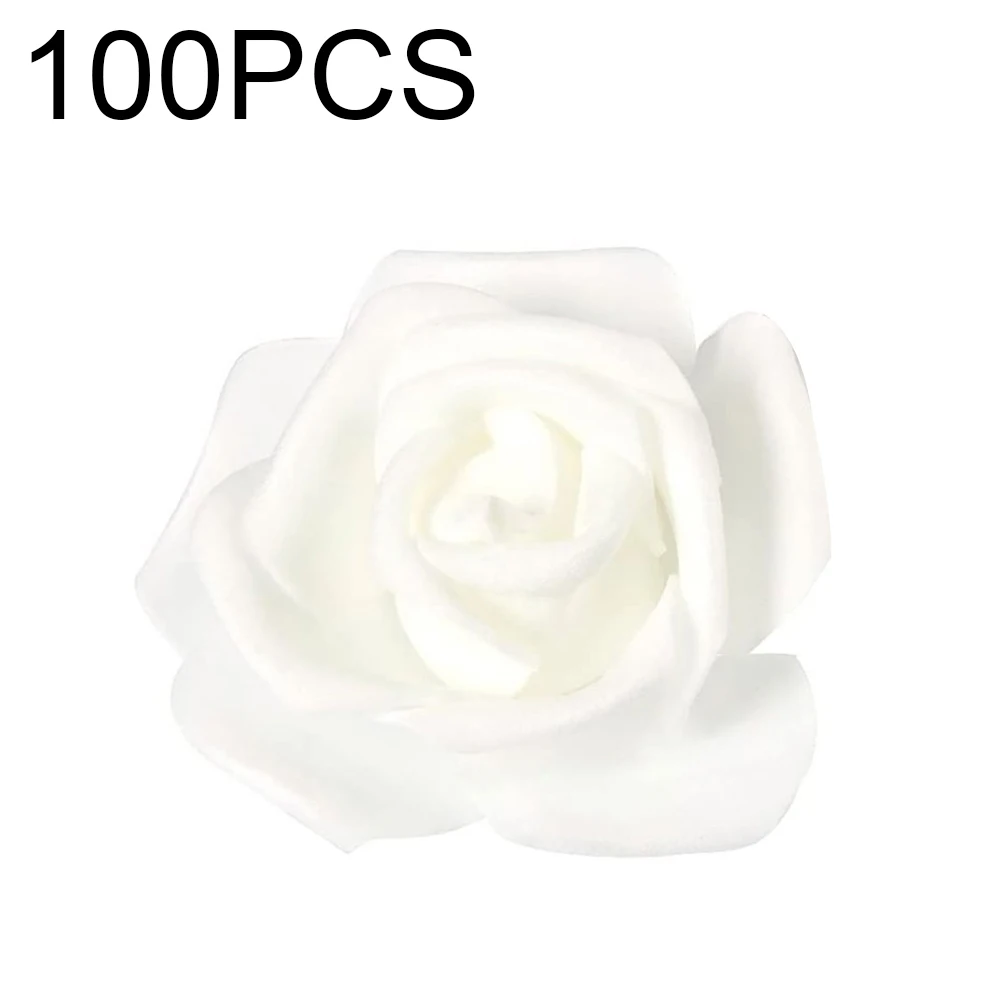 100pcs Party Supplies Realistic White Handmade Stemless Bouquets Artificial Flower Head Home Decor Fake Rose For Weddings 3 Inch