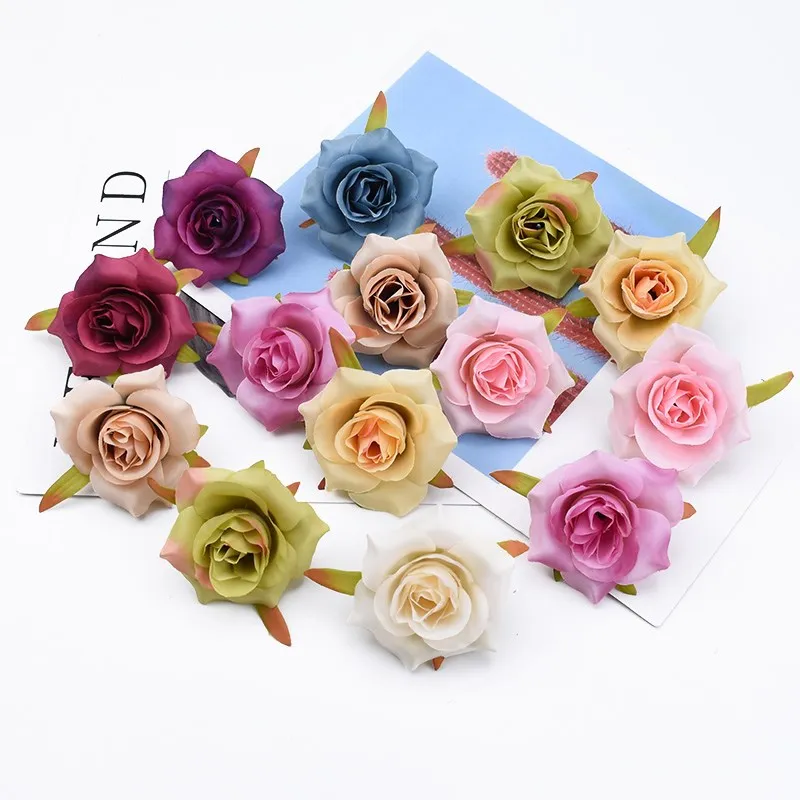 

10 Pieces Fake Flowers Crafts Home Decoration Accessories Gifts Box Roses Wedding Bridal Accessories Clearance Garland Brooch