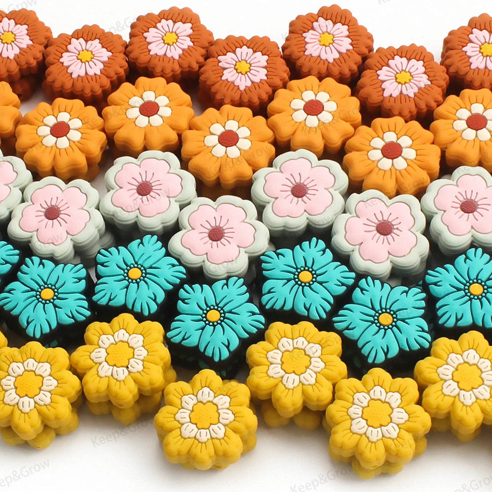5/20/50Pcs Flower Theme Silicone Beads Retro Flower Fashion Perfect Focal Beads for Decoration DIY Jewelry Making KeysChain Pen