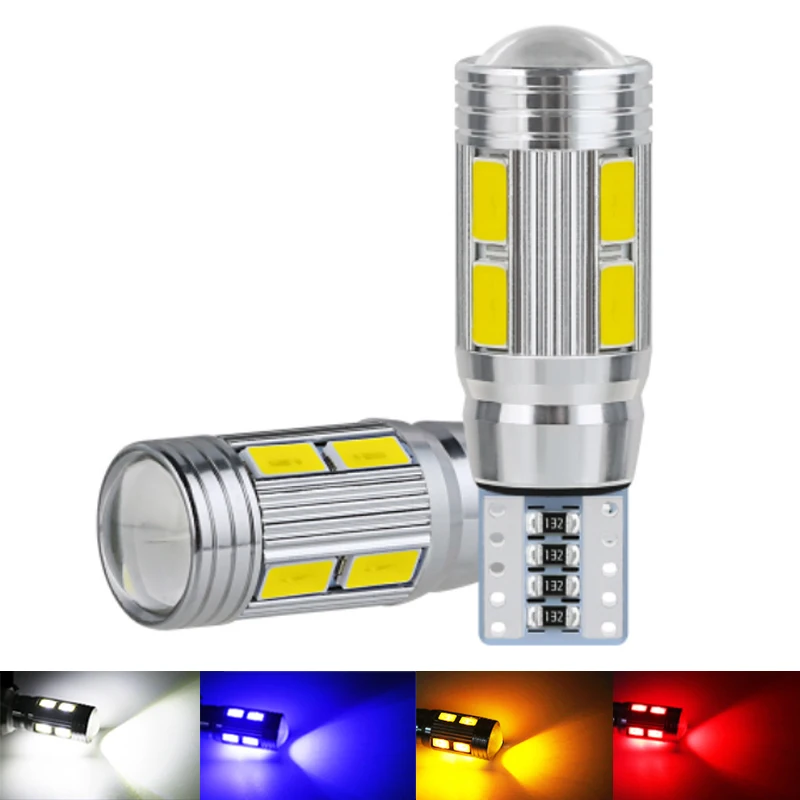 

50pcs T10 W5W 194 168 Car LED Clearance Reading Light Bulb Auto License Plate Lamp 5630 10SMD White Red Ice Blue Yellow DC12V