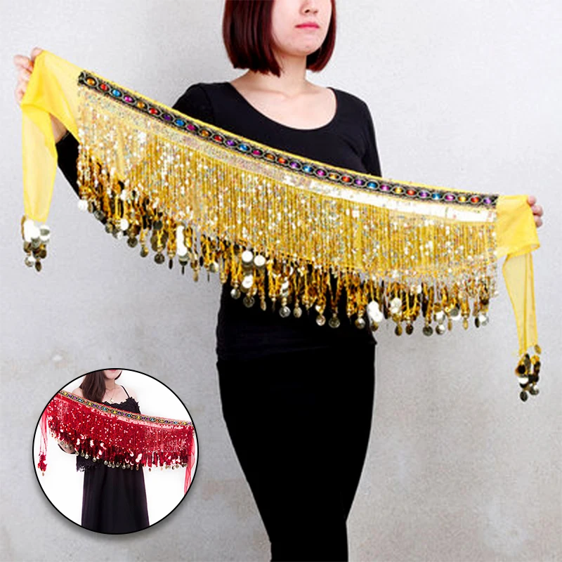 Thailand/India/Arab Dancer Skirt Waist Chain Women Sexy Sequins Coins Tassel Belly Dance Hip Scarf Wrap Belt Female Show Costume