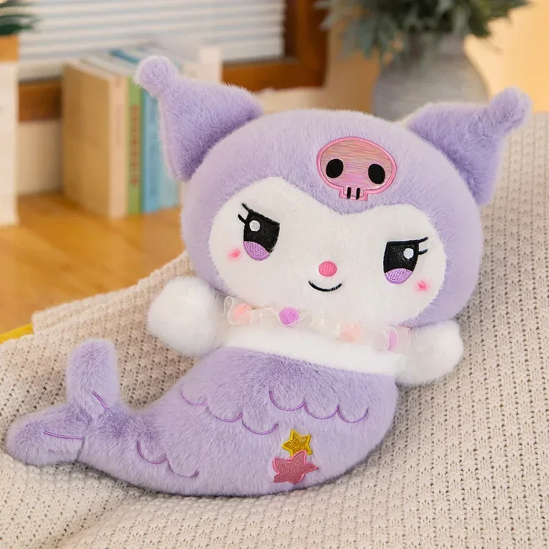 Jouets en peluche Sanurgente Mermaid pour enfants, coussin Kawaii Melody, peluche Kuromi, poupées décoratives pour chambre de fille, cadeaux d'oreiller mignons