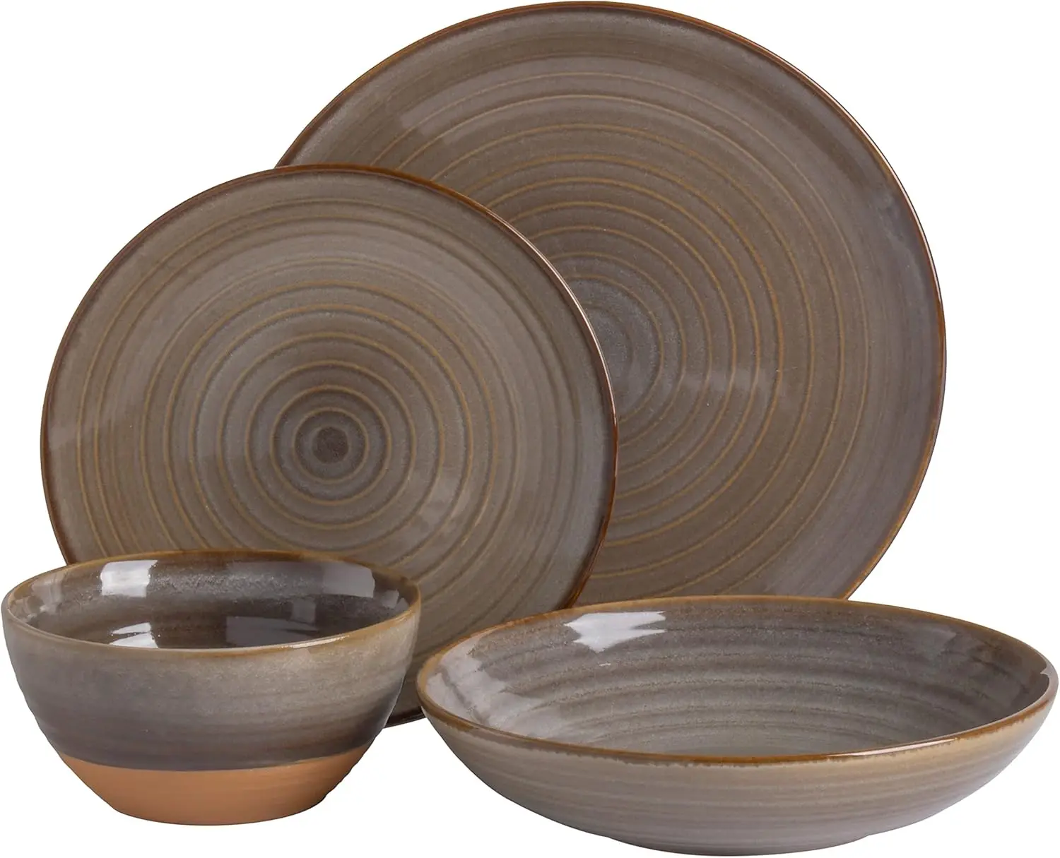 Gibson Elite 16 Piece Dreamweaver Double Bowl Terracotta Reactive Dinnerware Set - Earthy Brown, Service for 4 (16pcs)