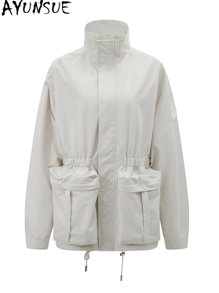 AYUNSUE ホワイトグースダウンジャケット レディース 冬服 2025 ミドル丈トレンチコート フォックスファー襟付き 新作コート レディースコート