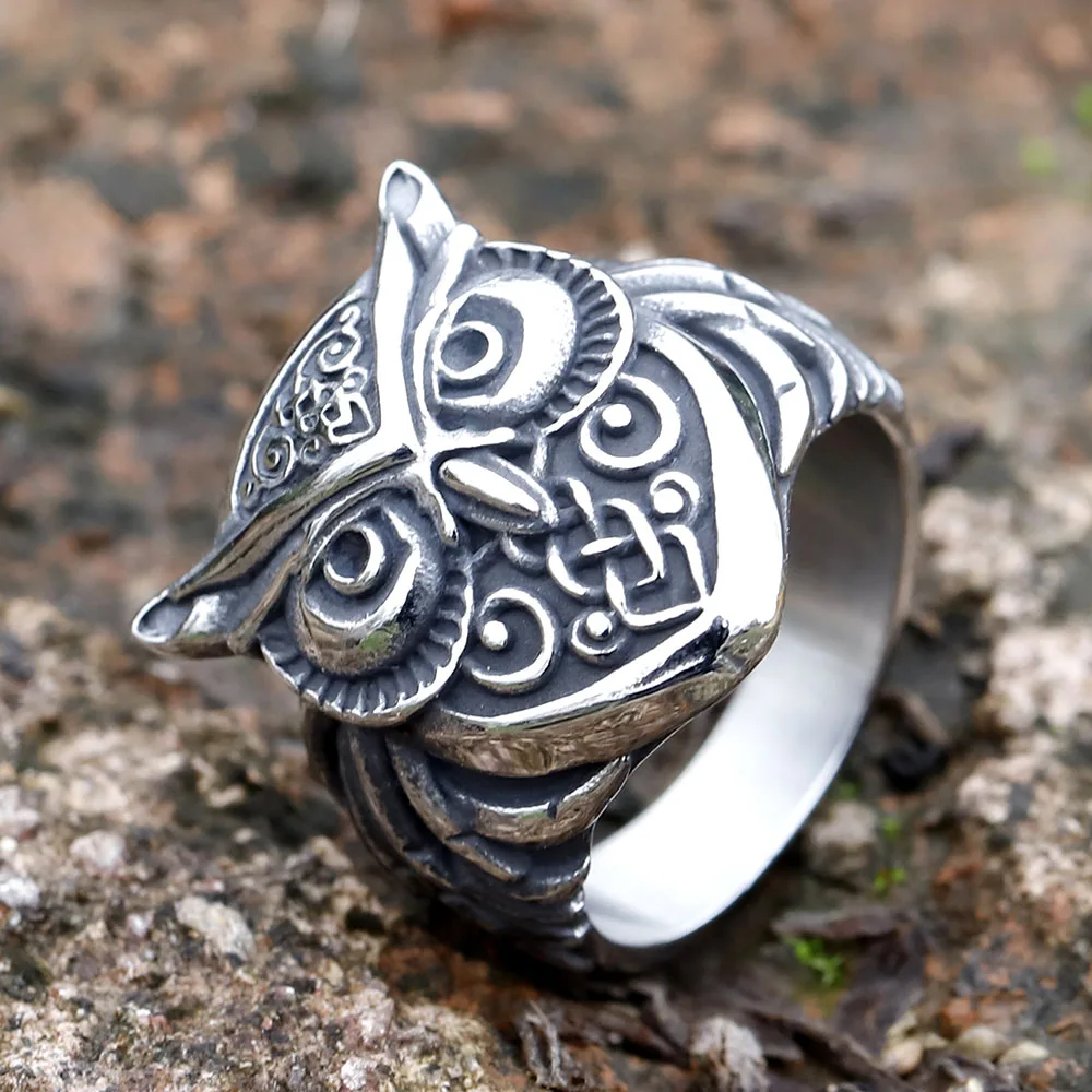 Wholesale Stainless Steel Odin Norse Anel Amulet owl head Viking animal Rings For Men Women Retro Jewelry Gift Dropshipping