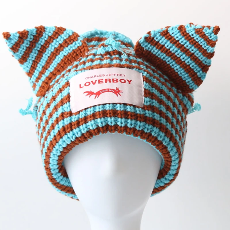 Loverboy Cat Ear Knit Hat Double-layer Warm Pig Ear Woolen Hat