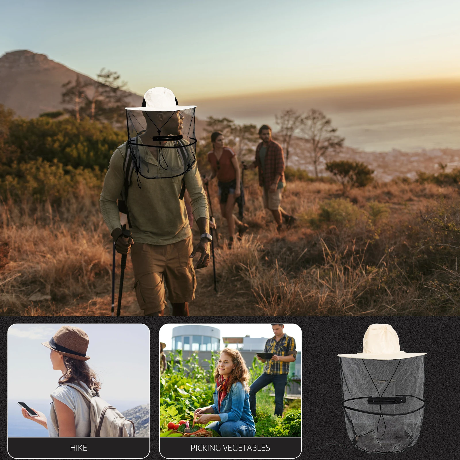 

Mosquito Prevention Hats Anti mosquito Beige Headwear Women Fishing Net Hat Lightweight Portable Outdoor Travel Sun Hat Large