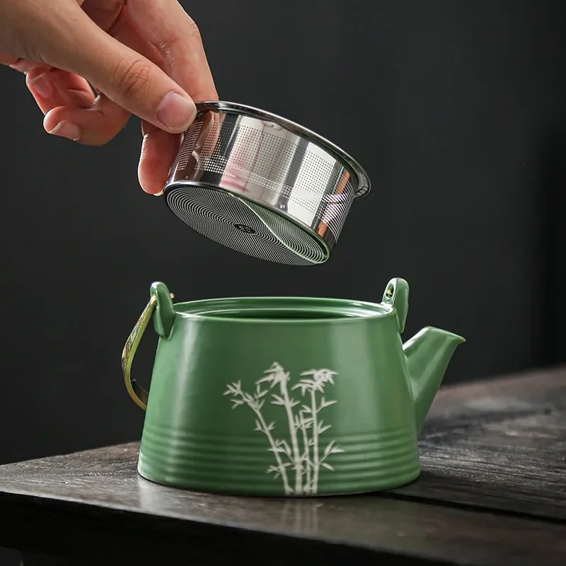 

Wenzhu Kung Fu Tea Set One Pot Four Cups Silver Bamboo Handle TeaPot Tea Cup Set Gift Box
