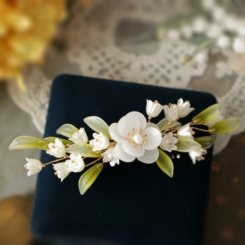 FXLRY Original Design Handmade Pearl Flower Spring Summer Vintage Yellow Osmanthus Hairpin Hair Accessories