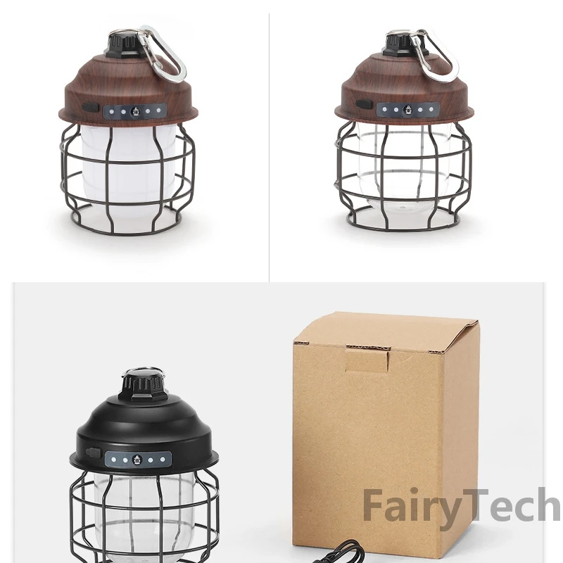 Vintage Metal Hanging Camping Lanterns 3800mAh Battery Powered Warm Light Led Camp Lantern Rechargeable Tent Light For Outdoor