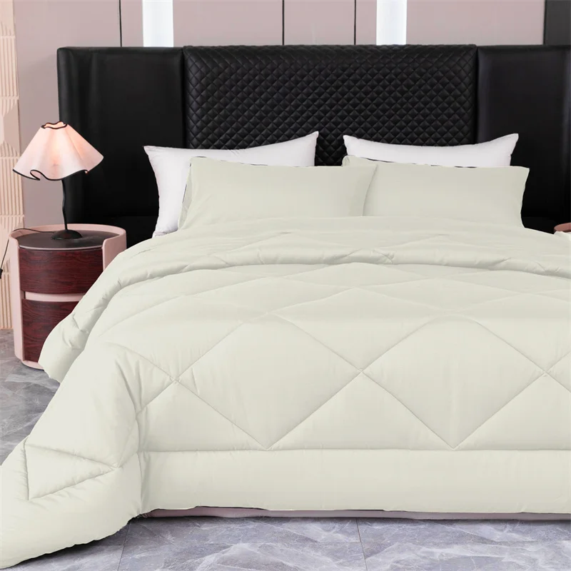 Comforter+Pillowcase Set for Home,Brief Beige Thickened Blanket For Four Season,Solid Grey Quilt 229*229cm US Twin King 2/3pcs