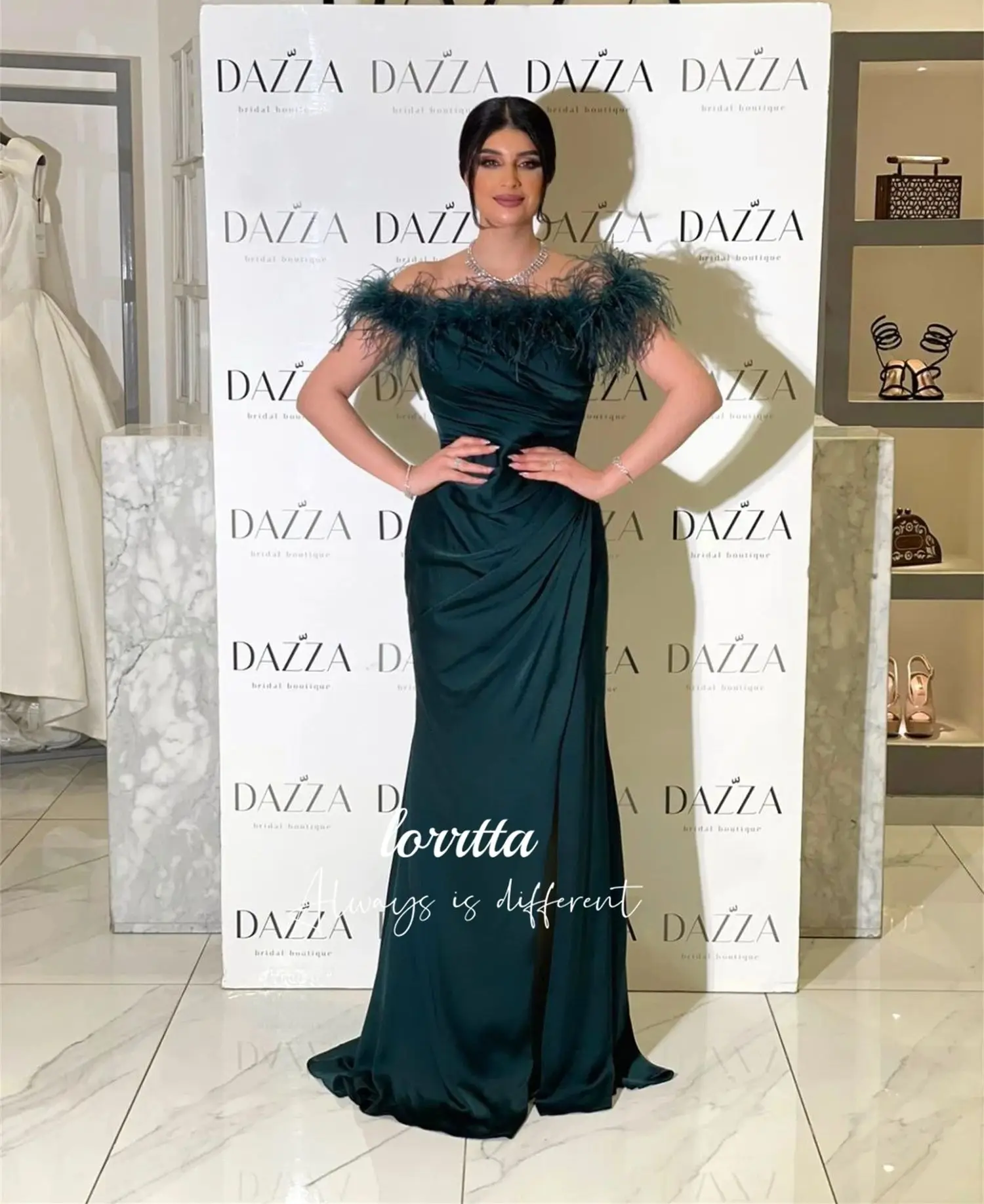 Lorrtta Grace Mermaid Feather Decoration Evening Dress Green Party Robe Soiree De Luxe 2024 Ball Gowns Special Occasion Dresses