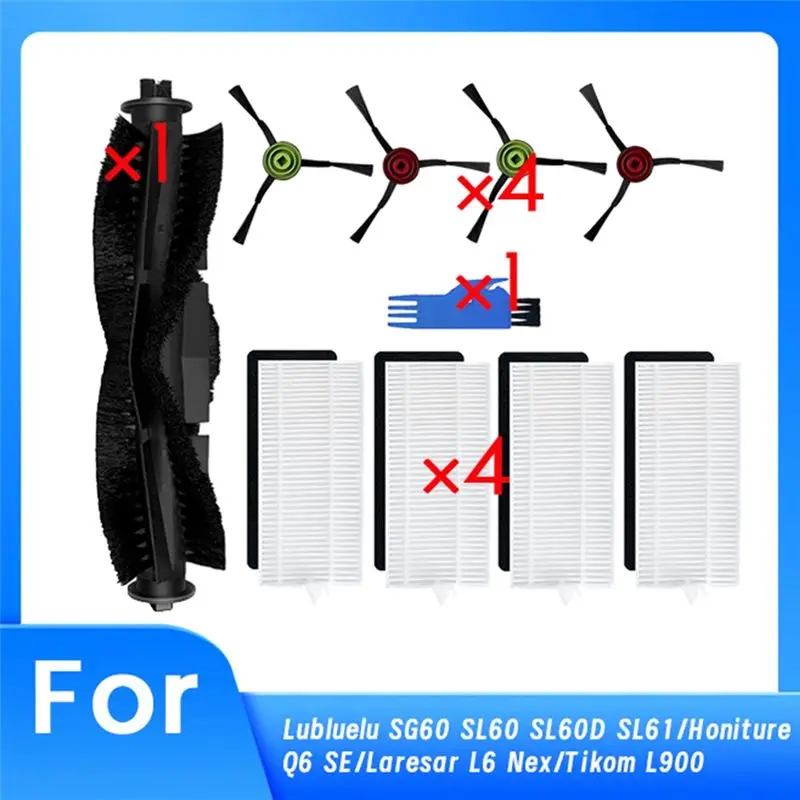 HLZS-10 Pcs For Laresar L6 Nex Sweeping Robot Cleaner Parts Replacement Main Side Brush Mop Filter Set