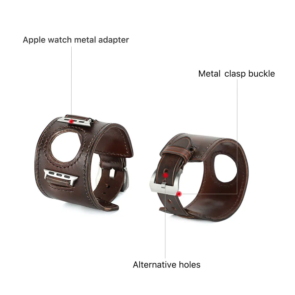 CONTACT\'S FAMILY Retro Genuine Leather Apple Watch Band iWatch Strap Series 3 4 5 6 7 8 SE Ultra Replace Wrist Strap 42mm 44mm