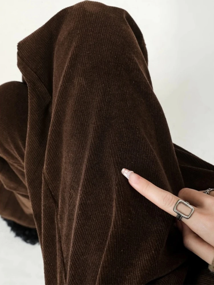 Women\'s Brown Baggy Corduroy Pants Vintage Y2k Straight Pants Harajuku Aesthetic Oversize High Waist Trousers 2000s Clothes 2024